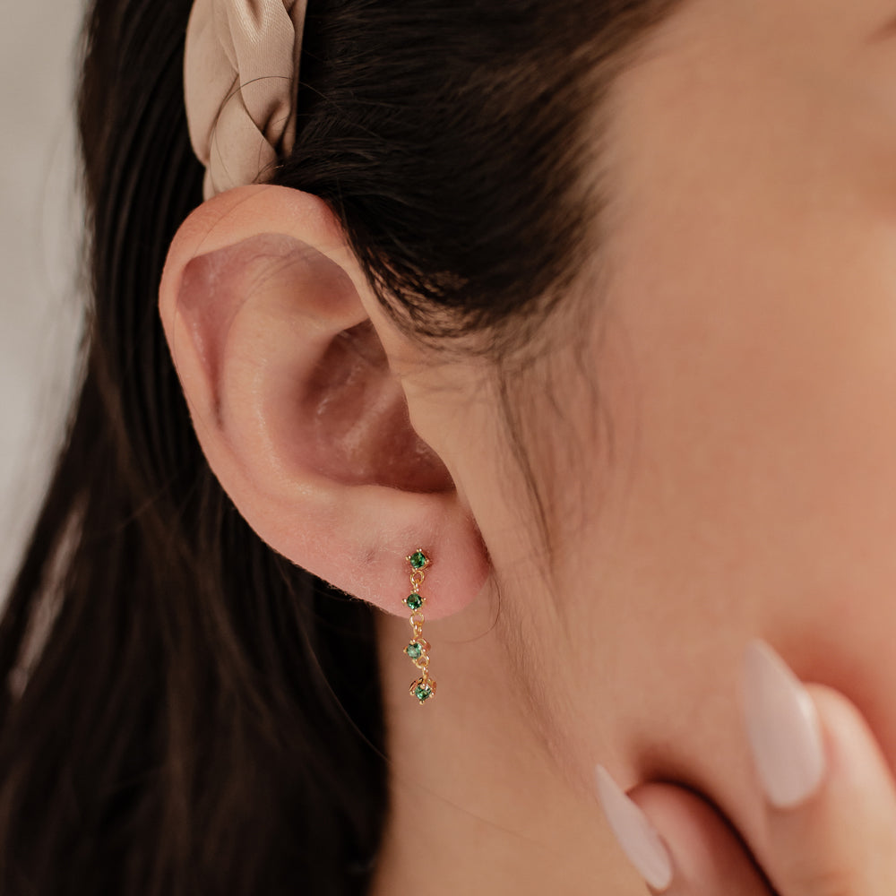 Boucles d’Oreille Quatuor de Gemmes Vertes Sterling Argent